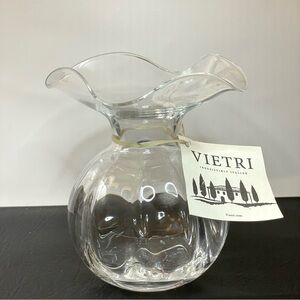 Italian Vietri Clear Glass Hibiscus Fluted Vase Mouth Blown